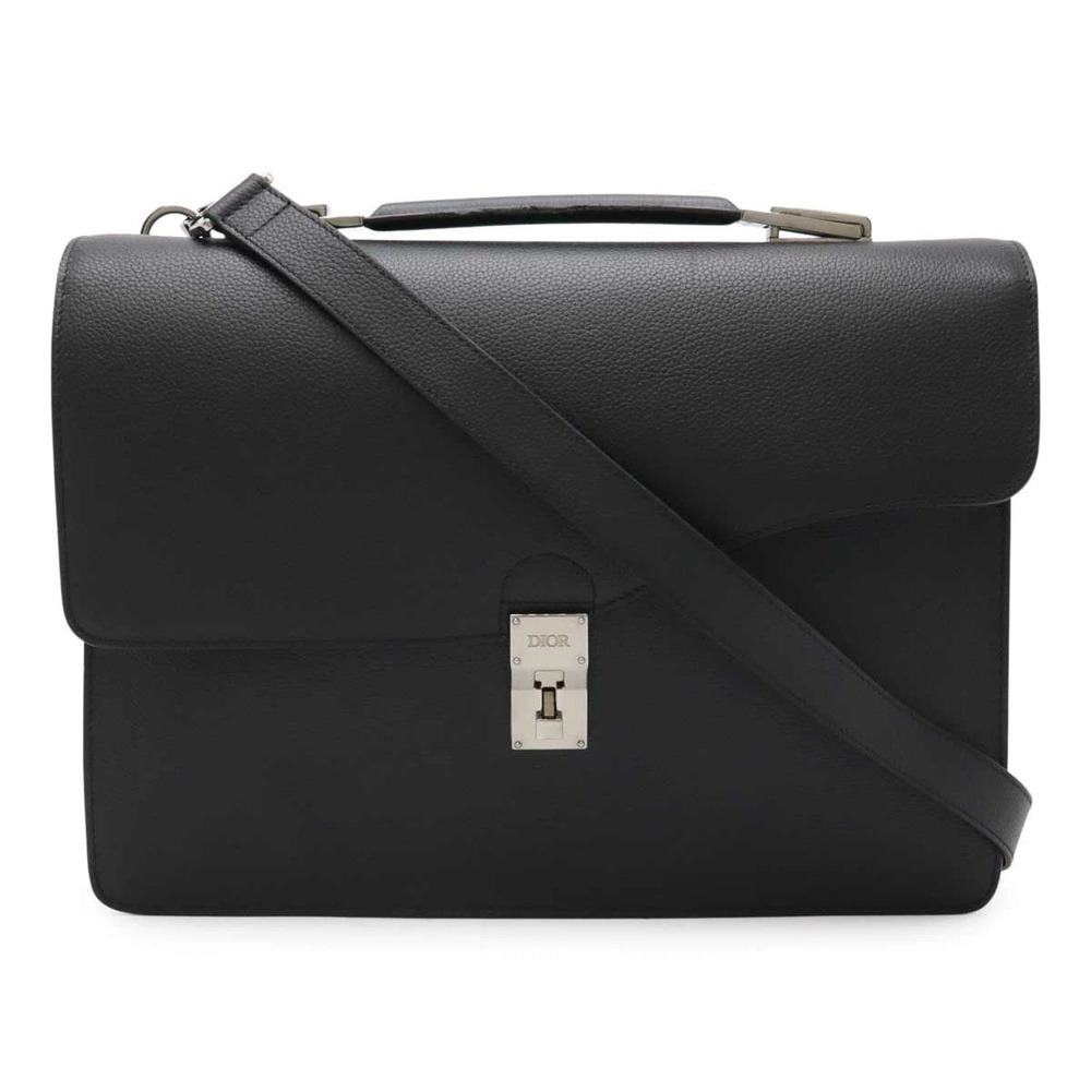 Christian Dior Elite Briefcase Business Bag Shoulder Leather Black